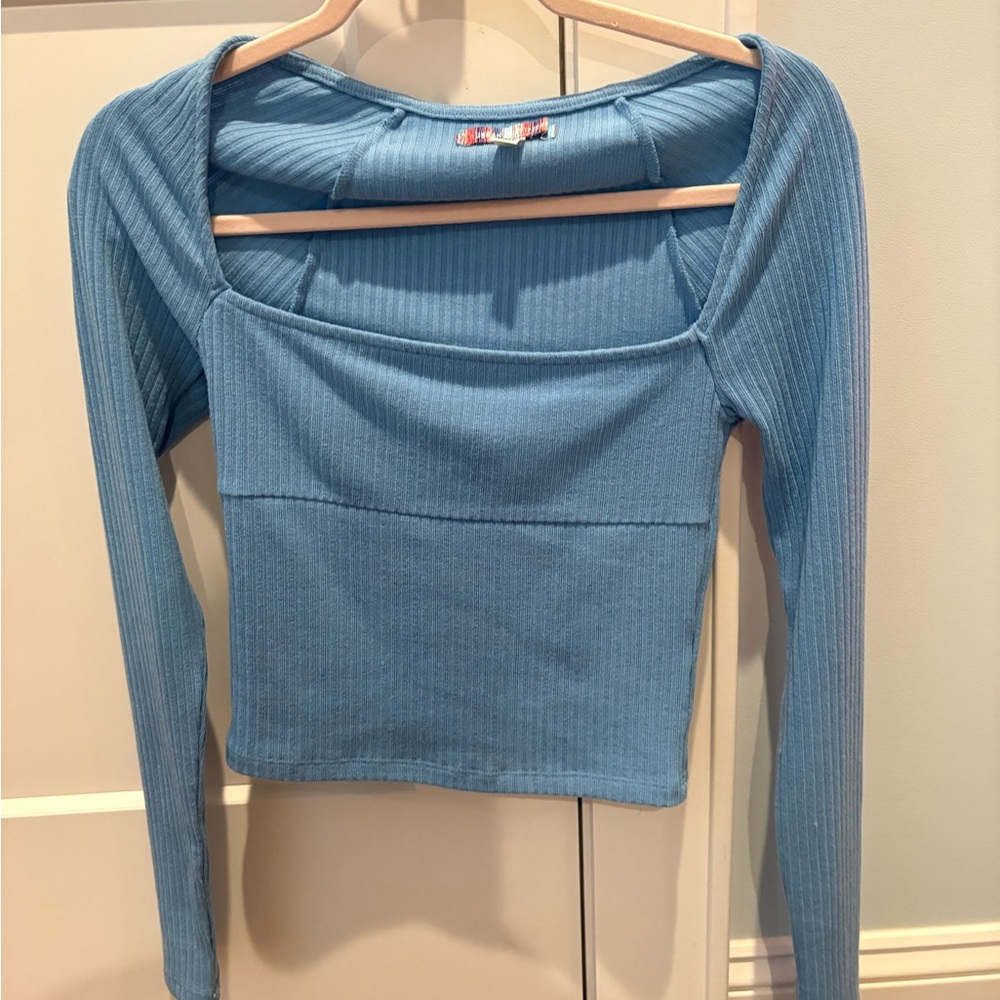 Urban Outfitters Blue Ribbed Crop Blouse